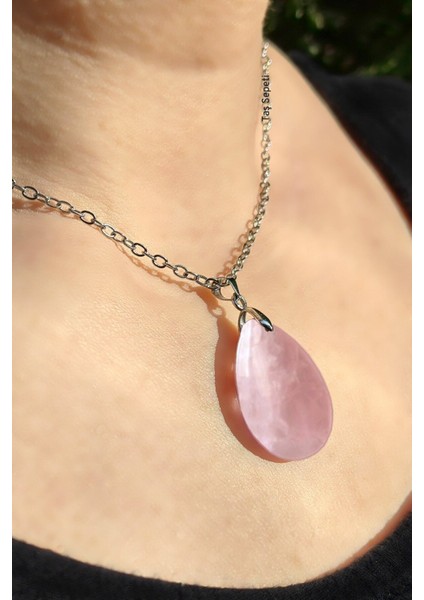 Doğal Pembe Kuvars Taşlı Damla Model Zincirli Kolye Ucu fiyatları