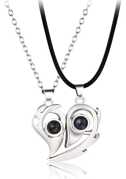 Iki Dilde Seni Seviyorum Kalpli Çift Kolye, Gümüş, Mıknatıslı, Şık ve Anlamlı Takı fiyatları