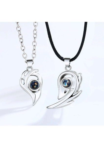 Iki Dilde Seni Seviyorum Kalpli Çift Kolye, Gümüş, Mıknatıslı, Şık ve Anlamlı Takı modelleri