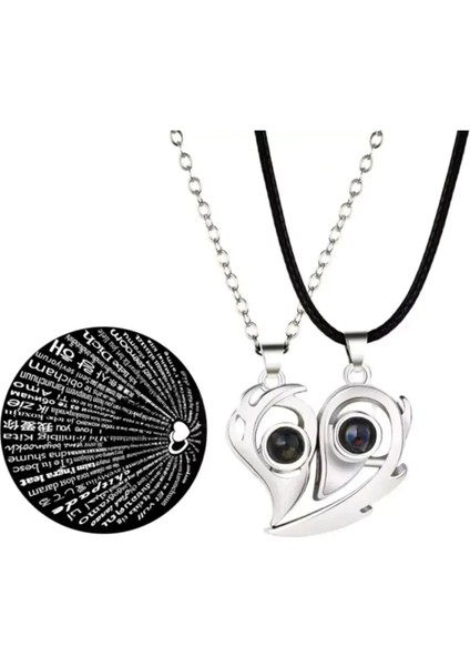 Iki Dilde Seni Seviyorum Kalpli Çift Kolye, Gümüş, Mıknatıslı, Şık ve Anlamlı Takı fırsatları
