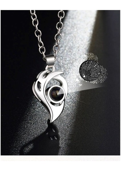 Iki Dilde Seni Seviyorum Kalpli Çift Kolye, Gümüş, Mıknatıslı, Şık ve Anlamlı Takı