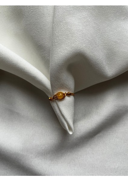 El Yapımı Sitrin Taşlı Minimal Tel Yüzük, Zarif ve Şık Tasarım.