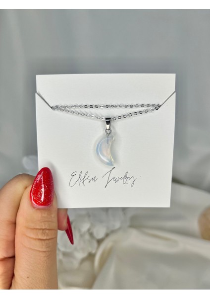 Mavi Renkli Doğal Taş Hilal Şekli Kolye, Şık ve Minimal Tasarım modelleri