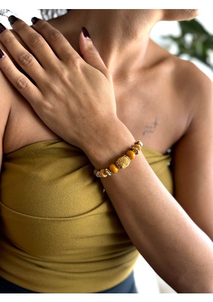 Turuncu Renkli Boncuklu Ayarlanabilir Bileklik, Etnik ve Otantik Takı