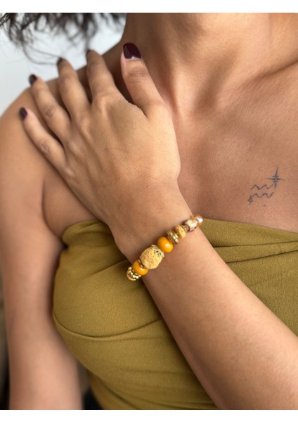 Turuncu Renkli Boncuklu Ayarlanabilir Bileklik, Etnik ve Otantik Takı fırsatları