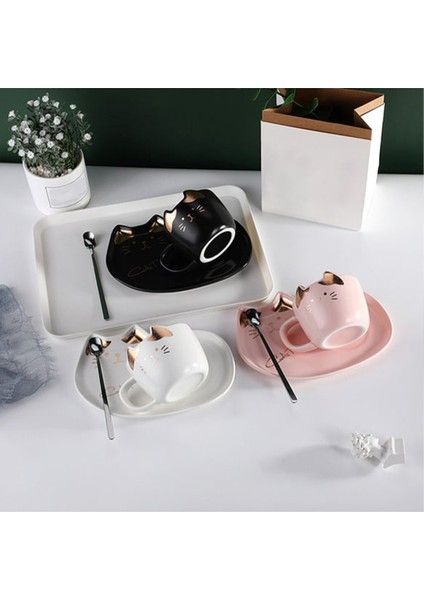 Gri Kedi Desenli Sunum Tabaklı Kupa Bardak, Şık ve Kullanışlı Ev Dekoru Seçeneği modelleri