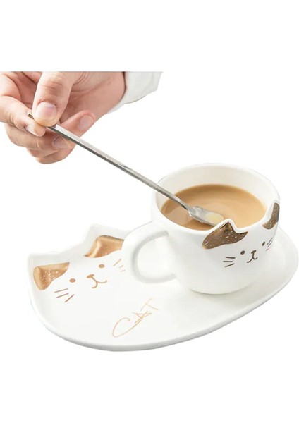 Gri Kedi Desenli Sunum Tabaklı Kupa Bardak, Şık ve Kullanışlı Ev Dekoru Seçeneği fırsatları