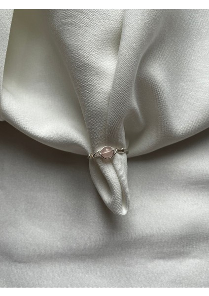 El Yapımı Pembe Kuvars Taşlı Şık Minimal Tel Yüzük