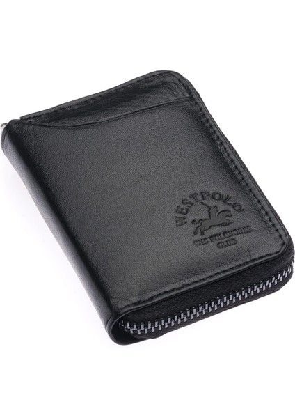 Hakiki Deri Bol Şeffaf Kart Bölmeli Fermuarlı Unisex Cüzdan - Siyah fiyatları
