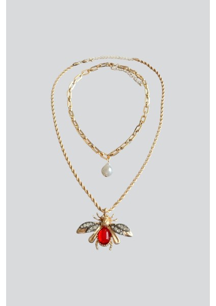 Inci ve Arı Detaylı Şık Iki Parça Kolye Seti, Metalik Tasarım, Modern Görünüm fiyatları