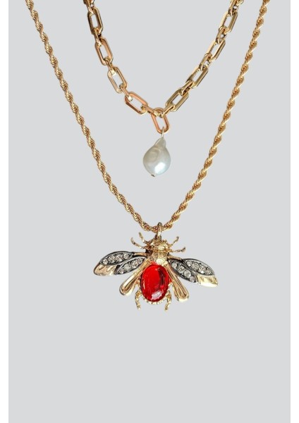 Inci ve Arı Detaylı Şık Iki Parça Kolye Seti, Metalik Tasarım, Modern Görünüm modelleri