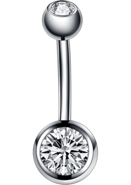 Parlak Taşlı 10MM Cerrahi Çelik Göbek Piercing Şık ve Dayanıklı Tasarım