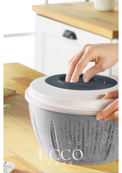 Indigo Pratik Salata Kurutucu Sebze Kurutma Kabı Süzgeçli Dönme Mekanizmalı Mutfak Yardımcısı