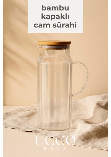 Bambu Kapaklı 1,8 Litre Cam Sürahi – Şık ve Modern Sunum - Sofra Mutfak - Limonata Detox Karaf