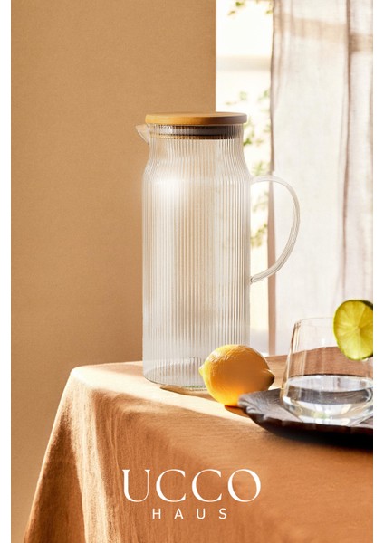 Bambu Kapaklı 1,8 Litre Cam Sürahi – Şık ve Modern Sunum - Sofra Mutfak - Limonata Detox Karaf modelleri