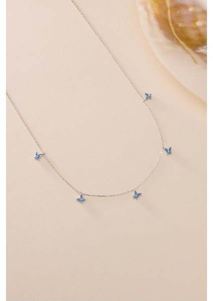 925 Ayar Gümüş Rodyum Kaplama Aquamarin Taşlı Kelebek Kolye fiyatları