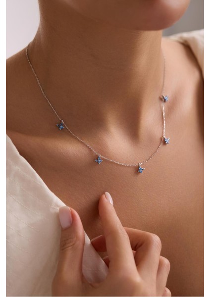 925 Ayar Gümüş Rodyum Kaplama Aquamarin Taşlı Kelebek Kolye modelleri