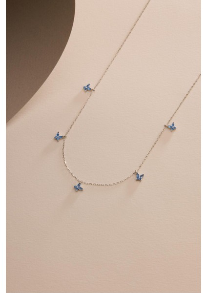 925 Ayar Gümüş Rodyum Kaplama Aquamarin Taşlı Kelebek Kolye fırsatları