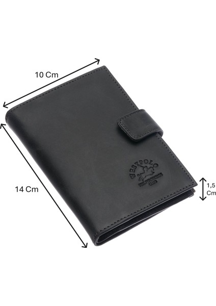 Hakiki Eskitme Deri Patlı ve Bol Kart Bölmeli Unisex Portföy Cüzdan - Antrasit