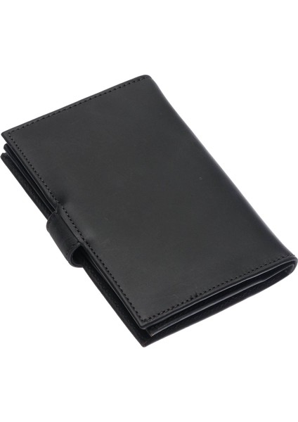 Hakiki Eskitme Deri Patlı ve Bol Kart Bölmeli Unisex Portföy Cüzdan - Antrasit