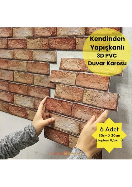 30X30CM 6'lı Renkli 3D Yapışkan Duvar Kaplama, Mutfak ve Banyo Için Ideal