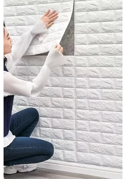 3D Beyaz Esnek Köpük Paneli Kendinden Yapışkanlı Duvar Dekorasyonu 70X77