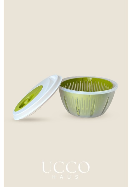 Yeşil Pratik Salata Kurutucu Sebze Kurutma Kabı Süzgeçli Dönme Mekanizmalı Mutfak Yardımcısı