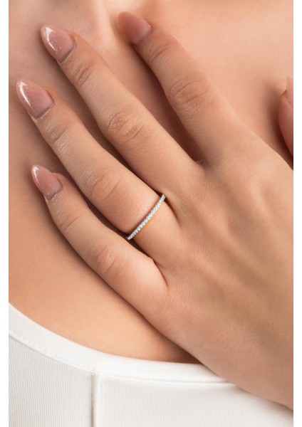 Parlak Beyaz Taşlı 18 Ayar Altın Kaplama Gümüş Tamtur Yüzük fiyatları