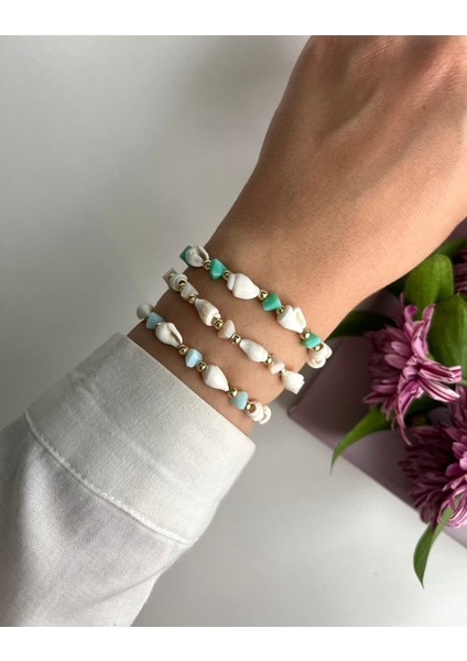 Doğal Taşlı Makrome Bileklik, Deniz Kabuklu, Bej Renkli, Şık ve Rahat Takı modelleri