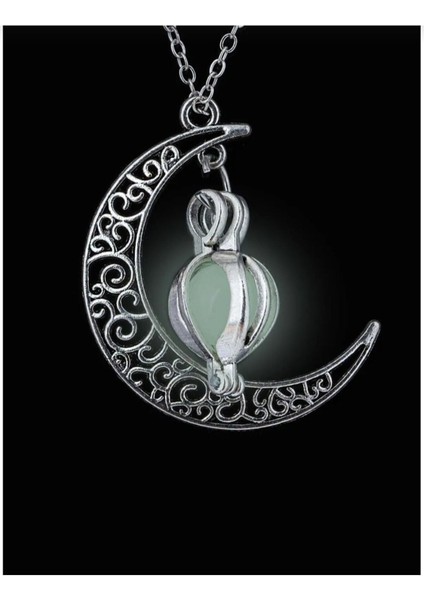 Fosforlu Doğal Taş Ay Hilal Kolye, Gece Parlayan Şık Takı. modelleri