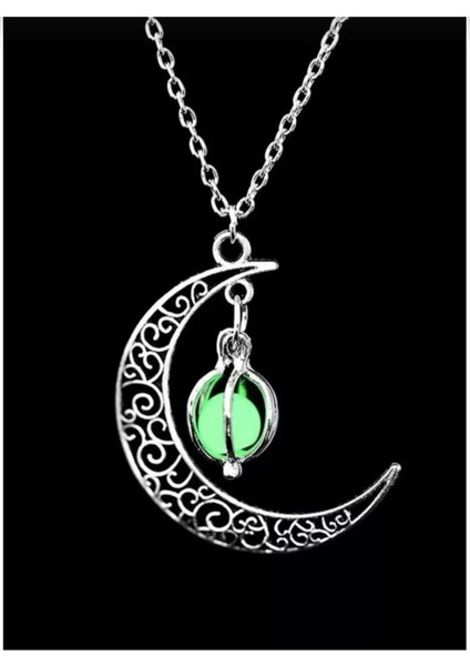 Fosforlu Doğal Taş Ay Hilal Kolye, Gece Parlayan Şık Takı. indirimleri