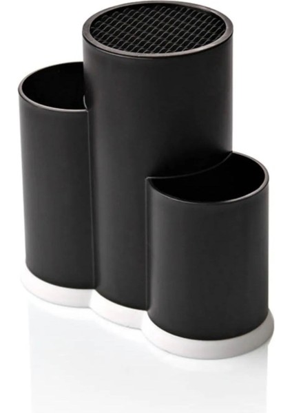 3 Bölmeli Kaşıklık - Şef Bıçaklık Standı Siyah