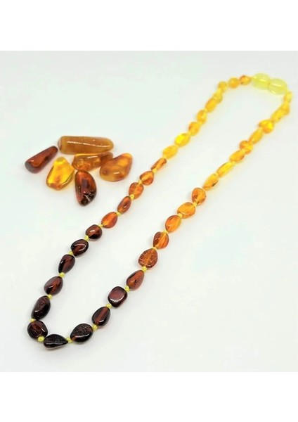 Turuncu Damla Kehribar Kolye 46CM, Şık ve Zarif Takı