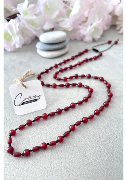 Doğal Akik Taşlı Uzun Unisex Kolye, 70-80 Cm, Kahverengi, Şık ve Zarif Takı