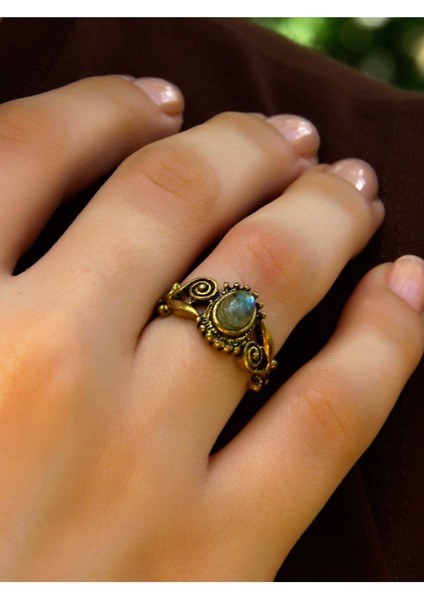 Doğal Taş Labradorit Antik Işlemeli Ayarlanabilir Kadın Yüzük fiyatları