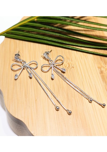 Lüks Gümüş Renk Taşlı Abiye Küpe fiyatları