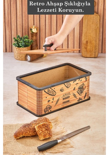 Ahşap Kapaklı Ekmeklik, Tasarımlı Doğal Saklama Kutusu, Kulplu, Dekoratif Sepet fiyatları