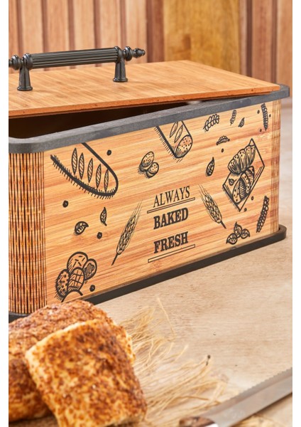 Ahşap Kapaklı Ekmeklik, Tasarımlı Doğal Saklama Kutusu, Kulplu, Dekoratif Sepet fırsatları