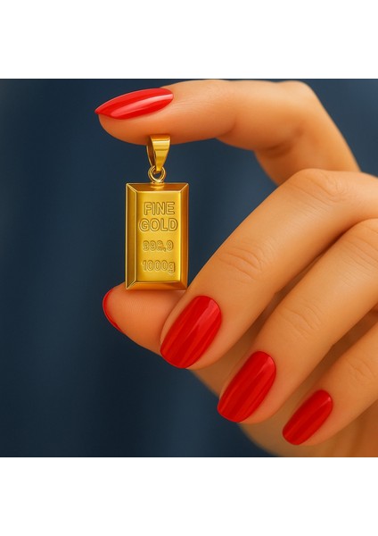 14 Ayar Altın Külçe Kolye Ucu, Şık ve Zarif Takı Aksesuarı