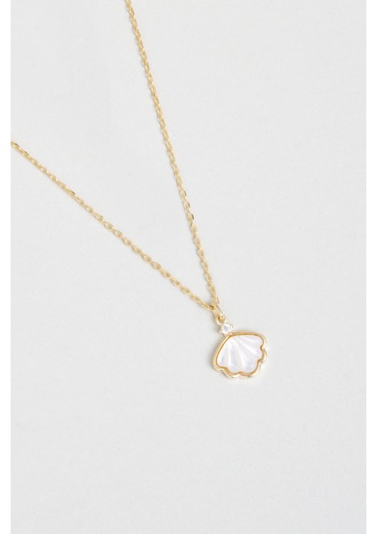 Deniz Kabuğu Detaylı 45 cm Gümüş Kolye, 18 Ayar Sarı Altın Kaplama fiyatları