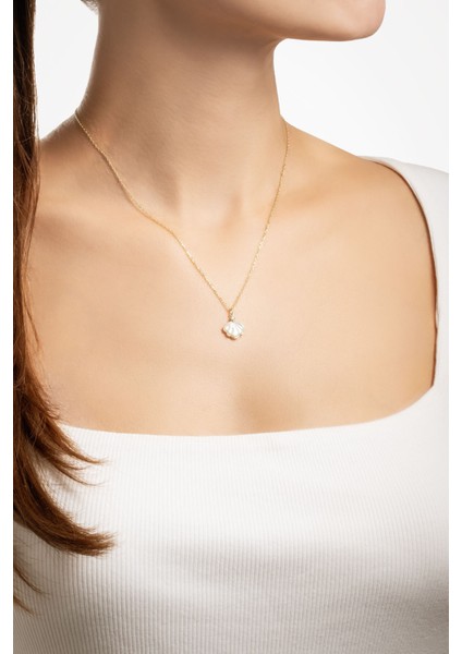 Deniz Kabuğu Detaylı 45 cm Gümüş Kolye, 18 Ayar Sarı Altın Kaplama modelleri