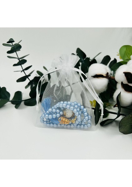 10 Adet Bebemavi Tül Keseli Inci Tesbih, Hediyelik, Sünnet, Mevlid, Hac, Umre Için