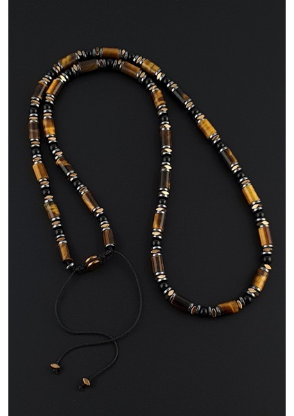 Doğal Kaplan Gözü, Akik ve Hematit Taşlı Bohem Kolye, Şık ve Özgün Tasarım