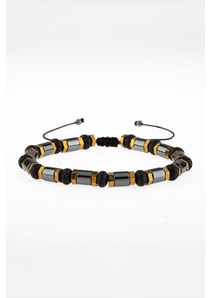 Renkli Hematit Lav Doğal Taşlı Makrome Bileklik, Şık ve Enerji Dolu Tasarım