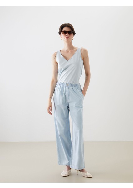 Yeni Sezon Beli Lastikli Straight Fit Kadın Jean Pantolon