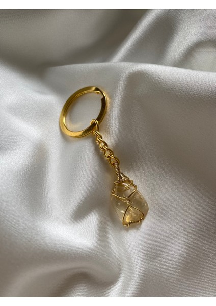 Parlak Sarı Doğal Taş Anahtarlık, Şık ve Doğal Tasarım