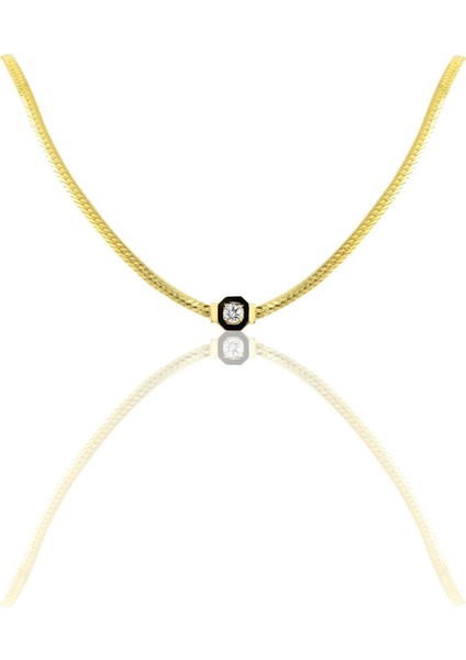 Şık Gümüş Tek Taş ve Mineli Balık Sırtı Zincirli Kolye, Zarif Takı Parçası