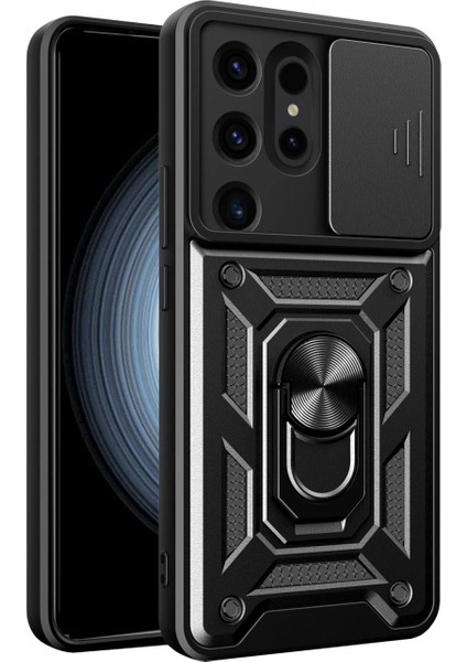 Samsung Galaxy S24 Ultra Kılıf Pars Lens Yüzüklü Silikon - Siyah