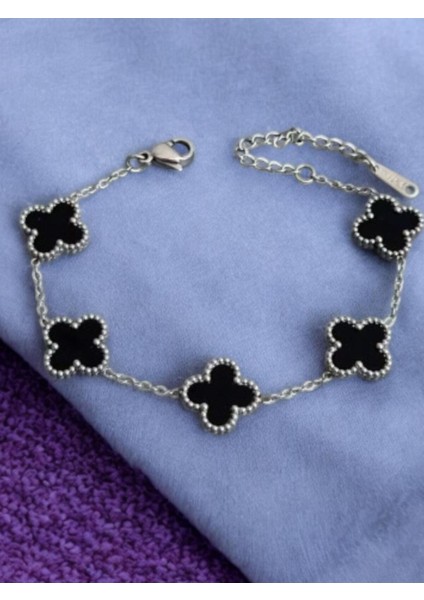 Siyah Renkli 5'li Çift Taraflı Yonca Çelik Zincir Bileklik fiyatları