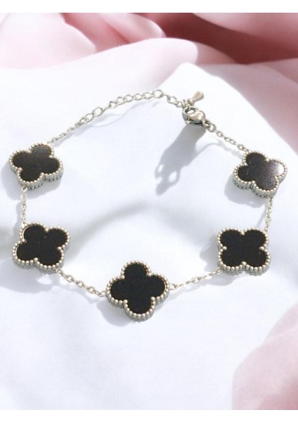 Siyah Renkli 5'li Çift Taraflı Yonca Çelik Zincir Bileklik fırsatları